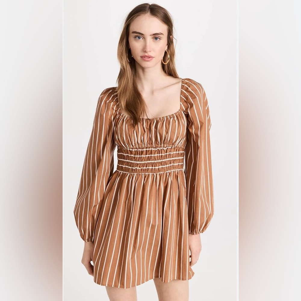 Faithfull The Brand Paloma Mini Dress in Adia Stripe Hazelnut